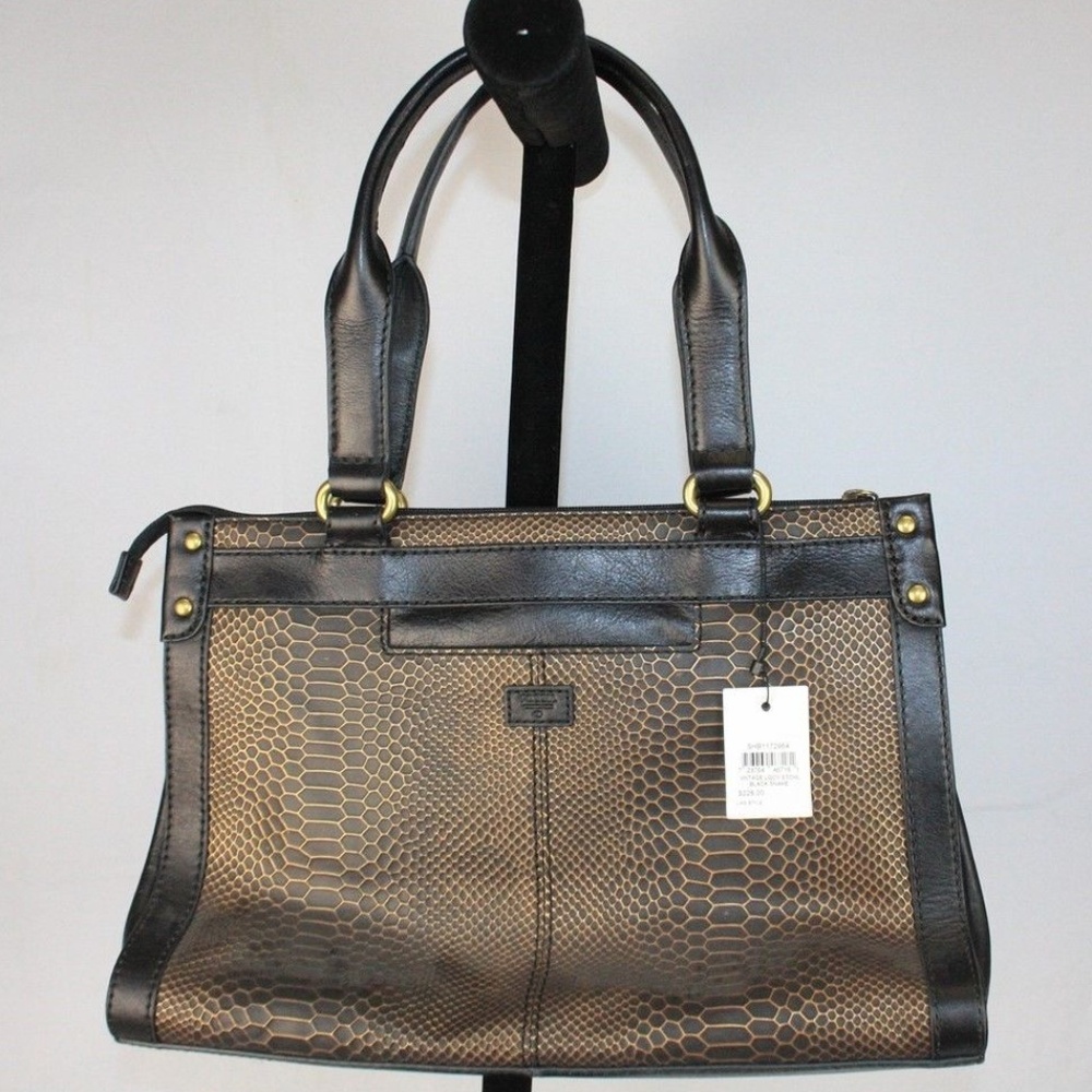 Fossil Black Leather Snake Embossed Bag NWT